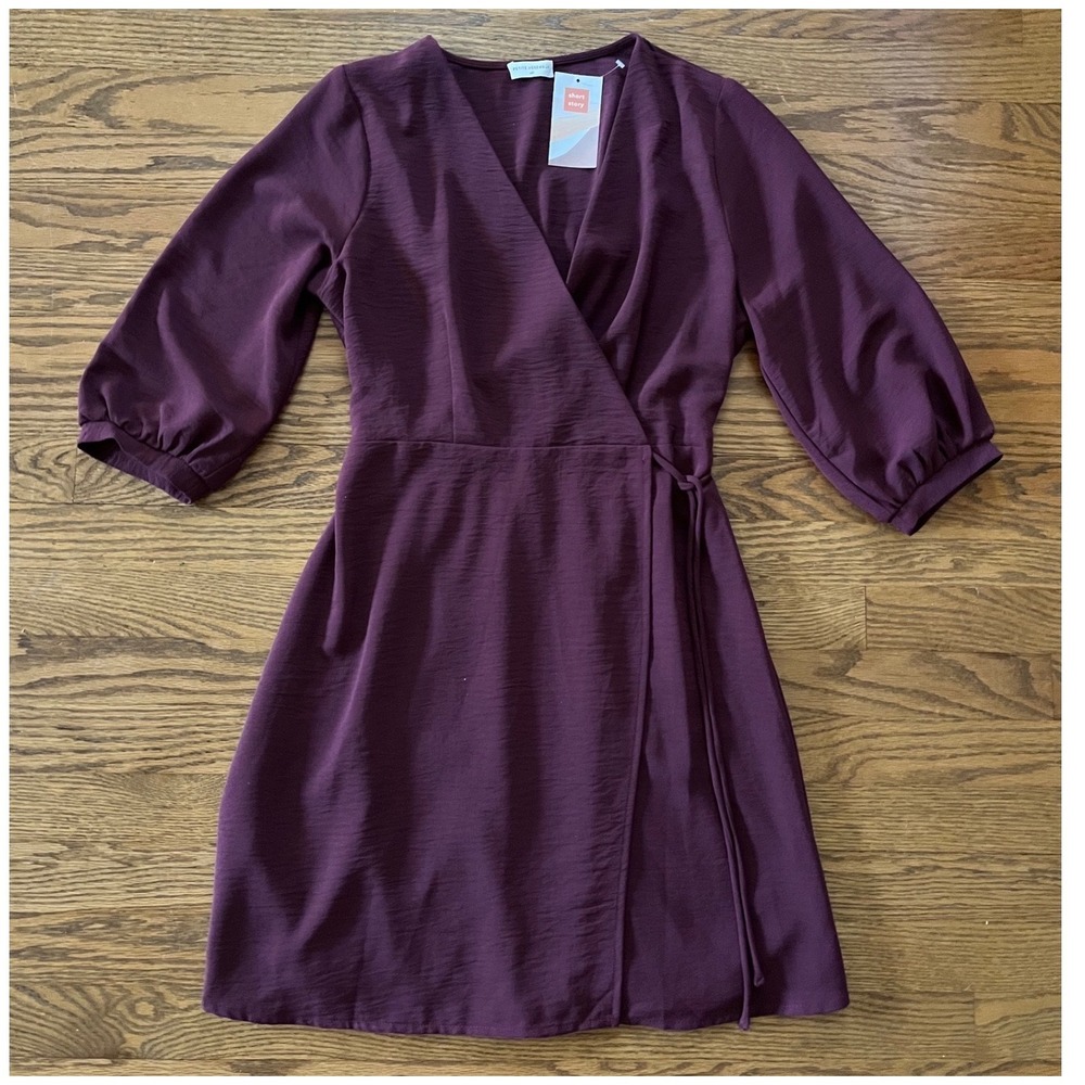 Petite Assembly Purple Wrap Mini Dress 3/4 Sleeve V-Neck Plum Size MP NWT